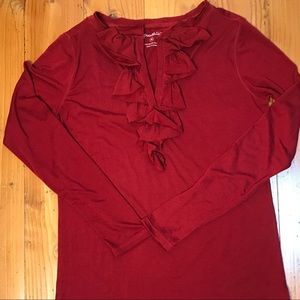 Eddie Bauer Blouse Top long sleeve ruffle v neck Women’s size Medium Red